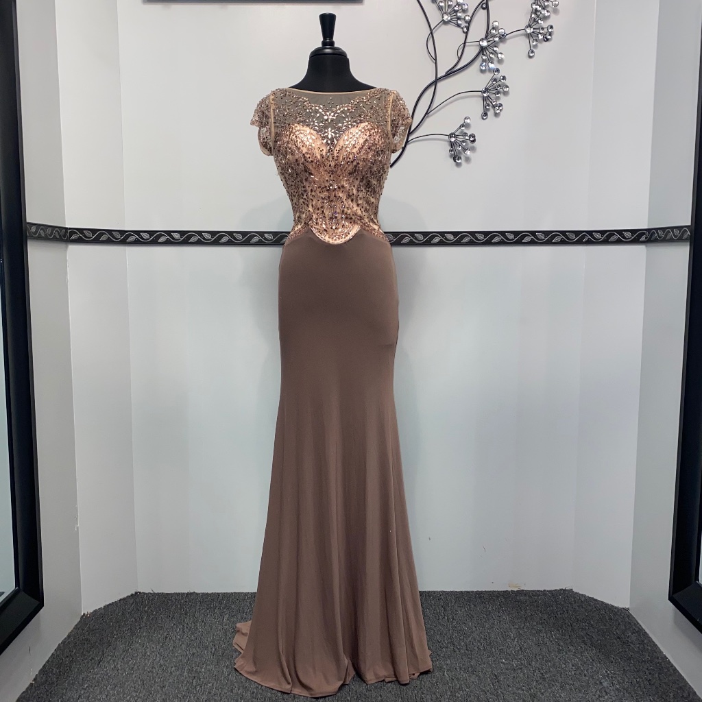 Mocha Beaded Formal Long Dress